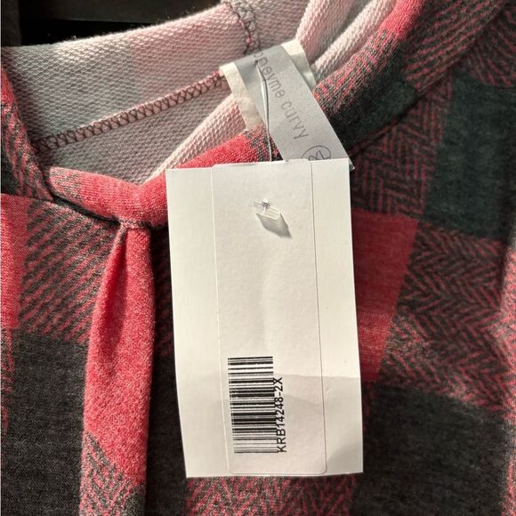 NWT Honeyme Black and Red Buffalo Plaid Top with Hood and Ruffle Bottom - Picture 2 of 2